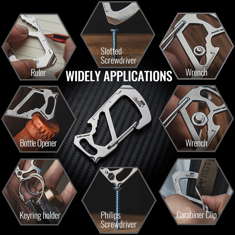 KeyUnity KS00 Carabiner Clip Multitool Stainless Steel 7 Tools in 1 | Quick Release Clasp | Wrench | Cross Screwdriver | Slotted Screwdriver | Bottle Opener | Ruler | Key Holder (Silver) - Image 4